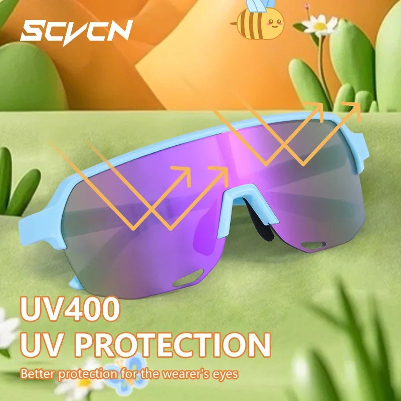 SCVCN Children Cycling Sunglasses Outdoor Road MTB Bike Eyewear Teenager Girls Boy Hiking Running Glasses Sports UV400 Goggles