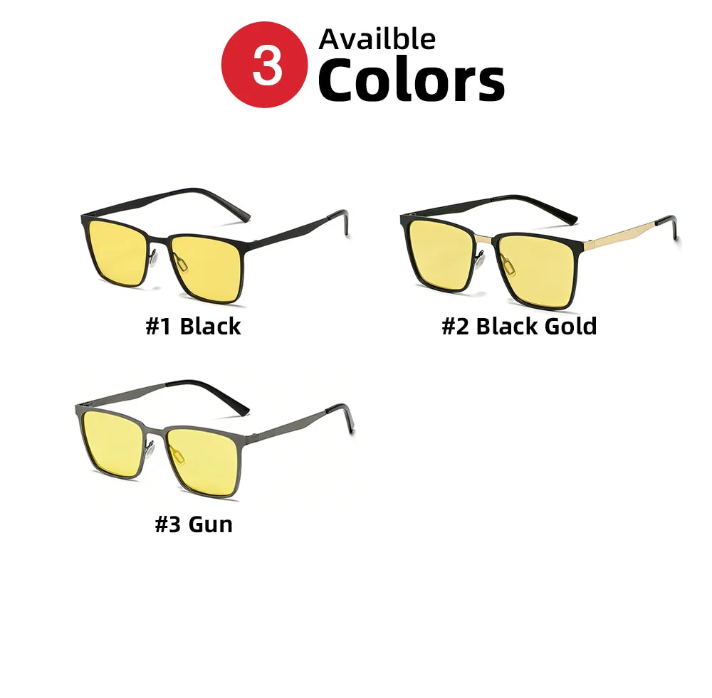 VIVIBEE Yellow Night Vision Glasses Metal Men Square Polarized Driving Lenses UV400 Sunglasses for Women 2026 Fishing Goggles