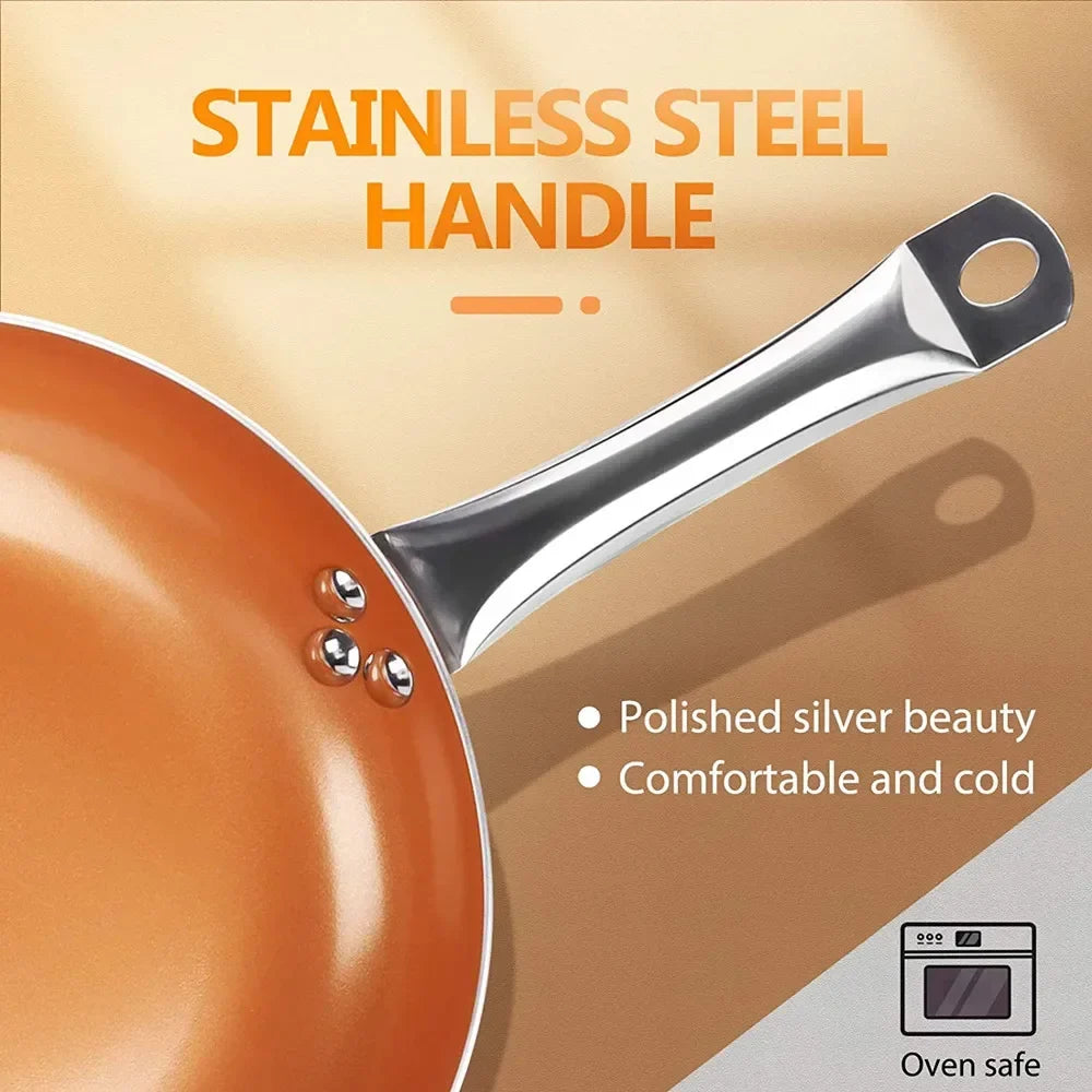 8/10/12 Inch Copper Non-Stick Fry Pan Cooking Pans for Egg,Steak,Fish,Cooking,Frying Fit General Use Gas and Induction Cooker