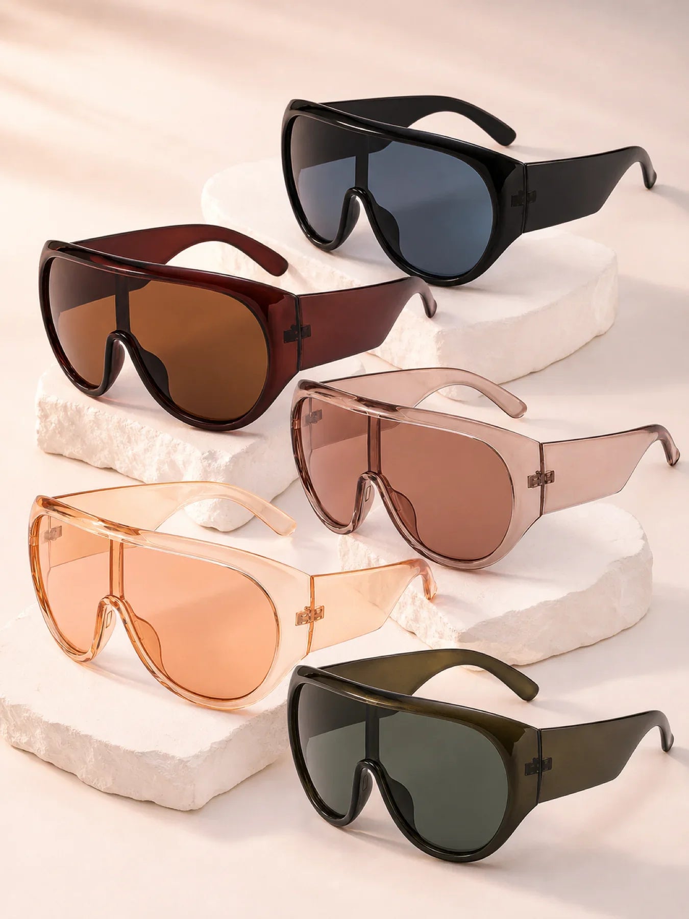 Y2K Wide Rim Shield Sunglasses, Unisex Oversized Wraparound Frame Solid Lens Street Style Eyewear