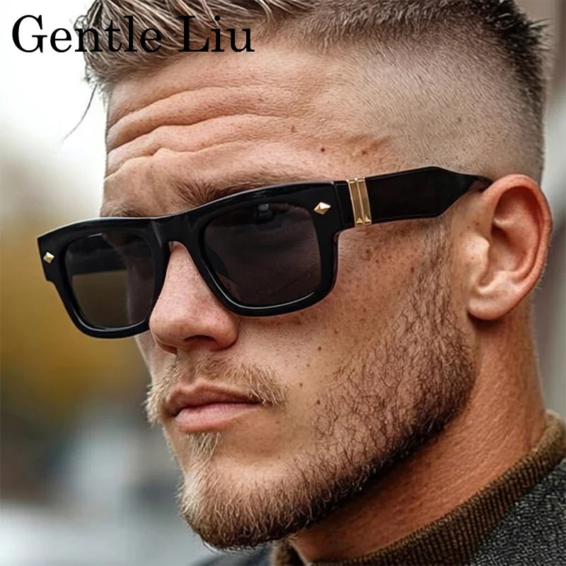 Retro Steampunk Square Photochromic Sunglasses Men Luxury Brand Design Oversized Thick Frame Rivet Sun Glasses For Male Eyewear