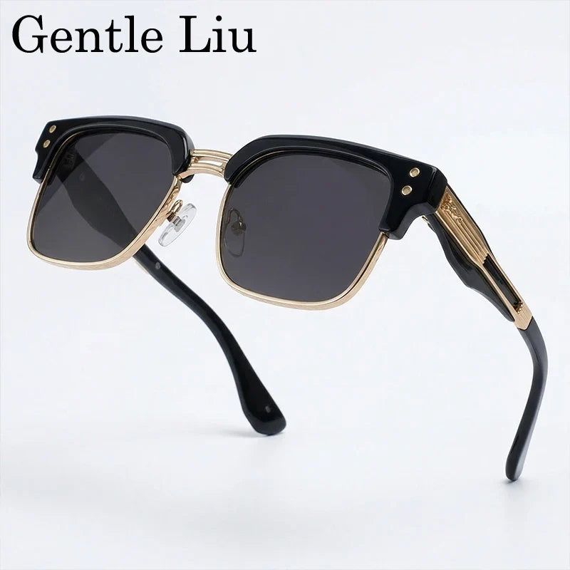 Retro Photochromic Classic Square Punk Sunglasses Men Metal Frame Driving Sun Glasses Male Vintage Luxury Brand Eyewear Shades