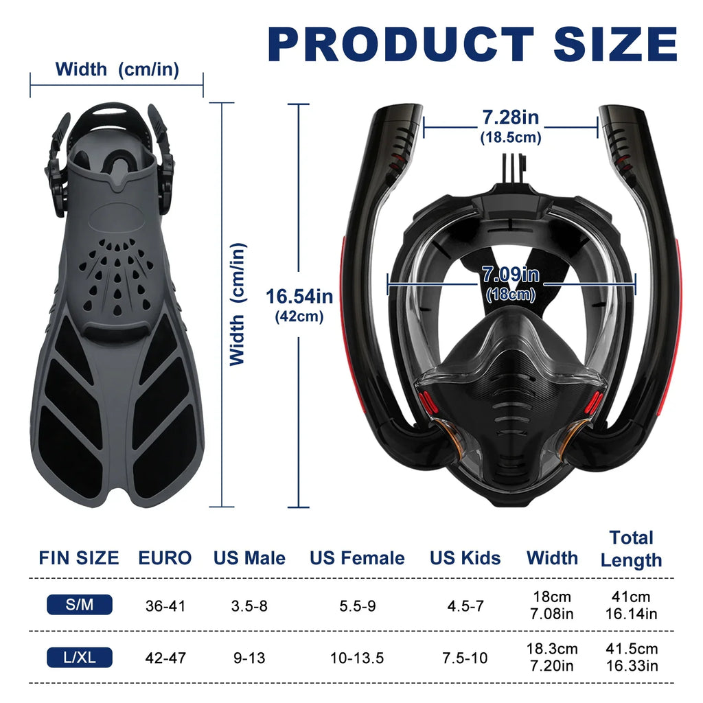 Snorkeling Mask Set, Adult Swimming Fins Set, Silicone Fins, Universal and Adjustable—Snorkeling Gear for a Summer of Fun