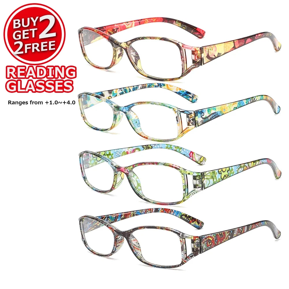 4 Pairs of Printed Reading Glasses Set for Women, Anti Blue Light Reading Multi Color Portable Reading Glasses