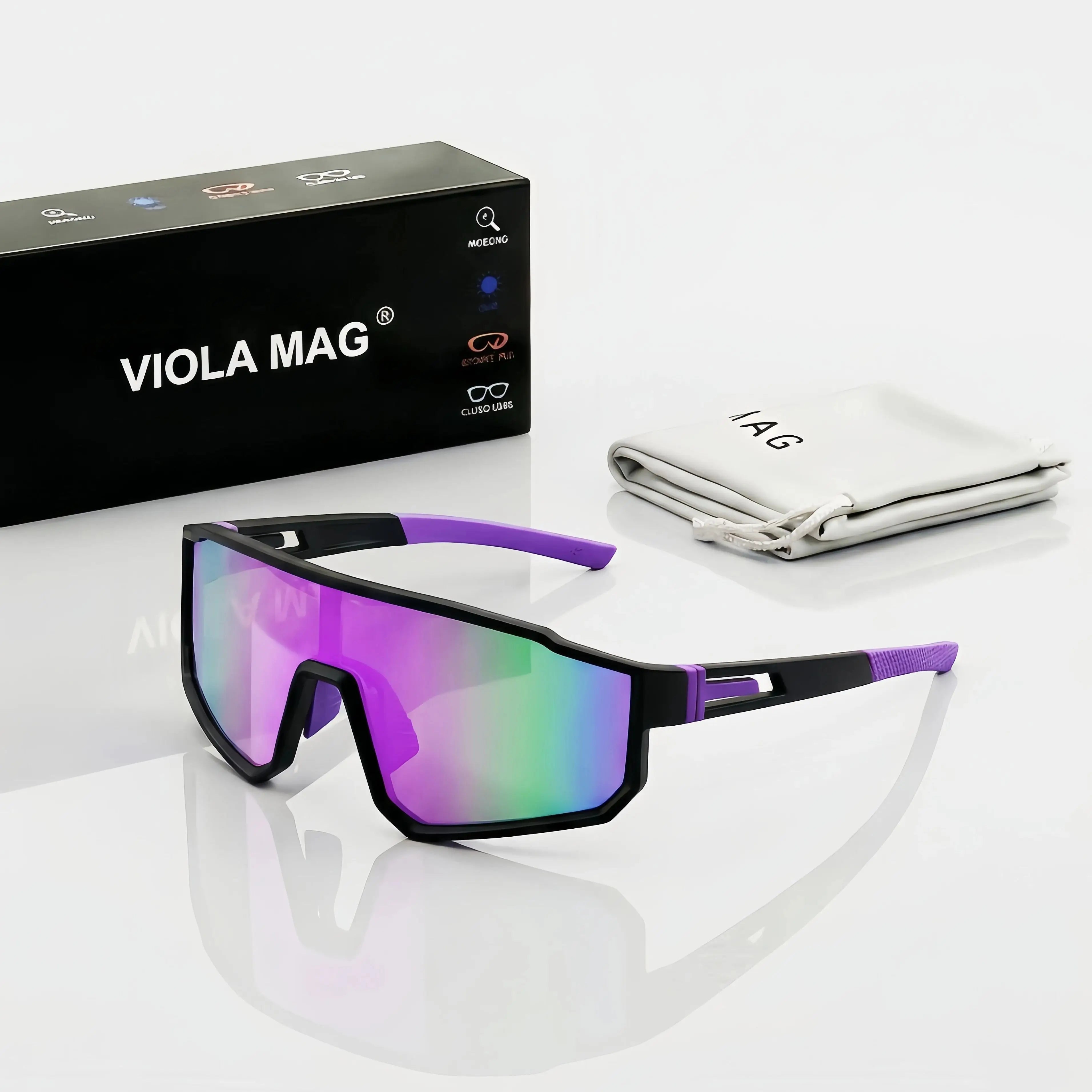 VIOLA MAG Fashion Cycling Glasses, Unisex, Oversized Frame, Non-slip Rubber Grip Frame Suitable for Running, Fishing, Hiking and