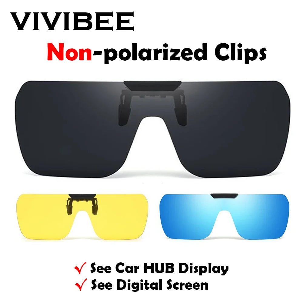 VIVIBEE Non Polarized Flip Up Clip On Sunglasses for Car Driving Dark Anti Glare Lens Shades See Digital Screen Sun Glasses