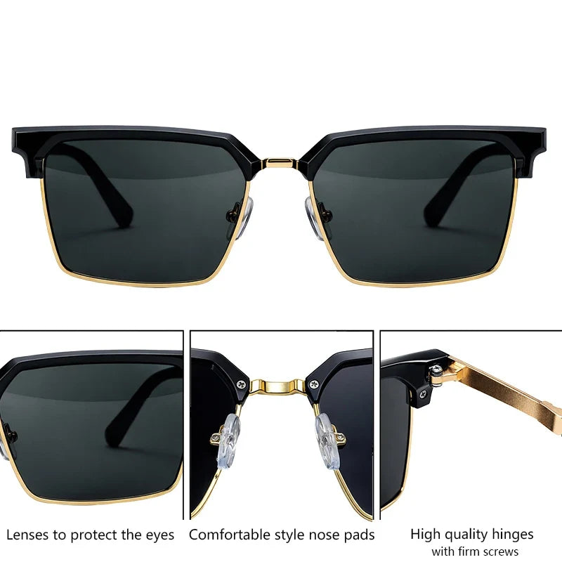 2026 Luxury Designer Square Sunglasses Men Classic Vintage Black Gold Metal Frame Sun Glasses Steampunk Driving Eyewear Shades