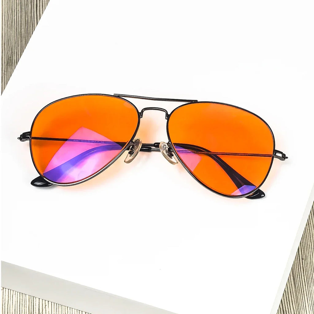 SHINU Anti Blue Light Lenses Glasses Men Orange Lens Glasses Blue Light Filter Better Sleep Rest Glasses Metal Frame Eyewear