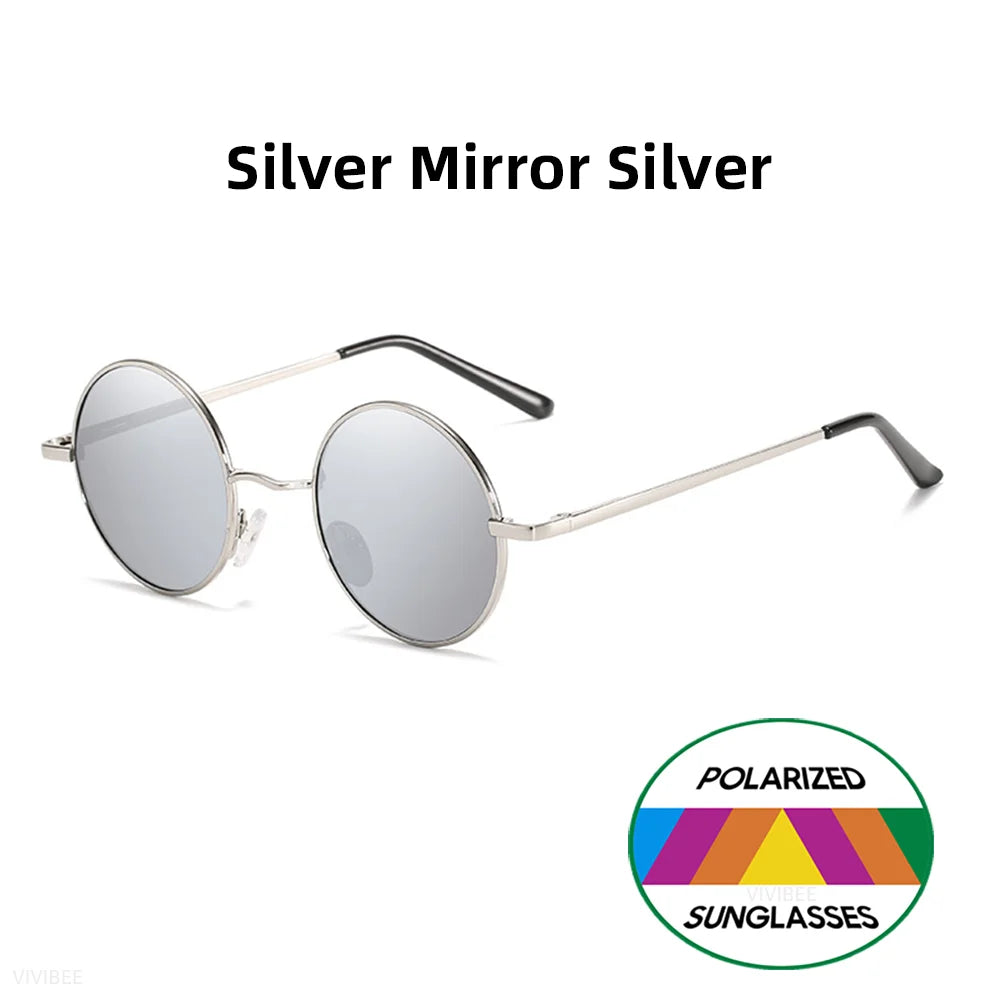 VIVIBEE Classic Polarized Round Metal Sunglasses Casual Sun Glasses for Women Retro UV400 Men Black Shades 2026 Trend Eyewear