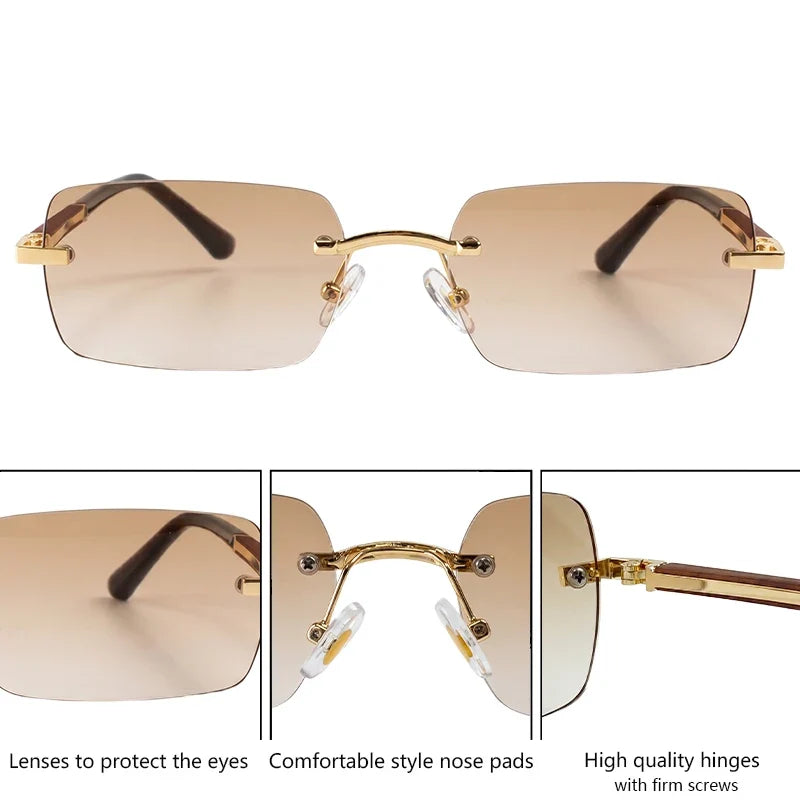 Rectangle Punk Rimless Sunglasses Men 2026 Luxury Designer Trendy Photochromic Sun Glasses Vintage Small Frame Driving Eyewear