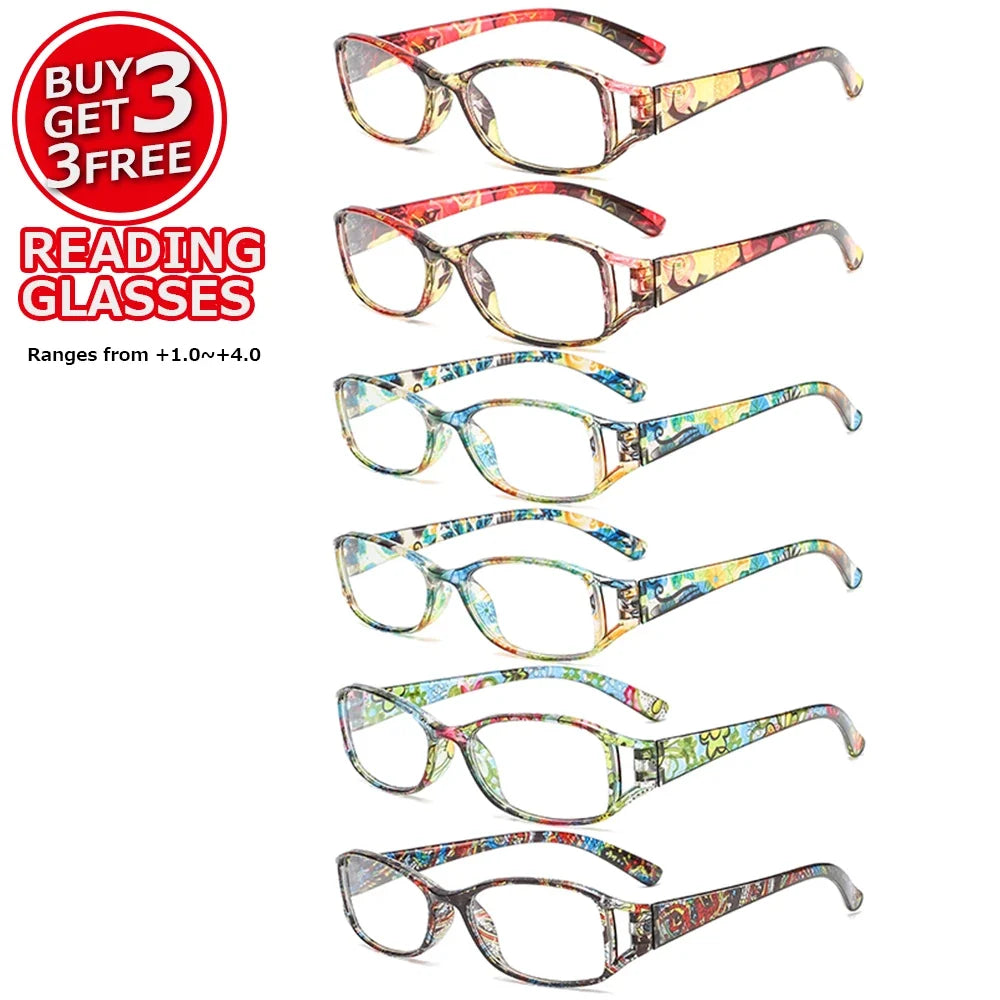 Buy 3 Get 3 Free Retro Small Frame Printed Reading Glasses Set with Anti Blue Light for Daily Reading, a Great Gift for Elders