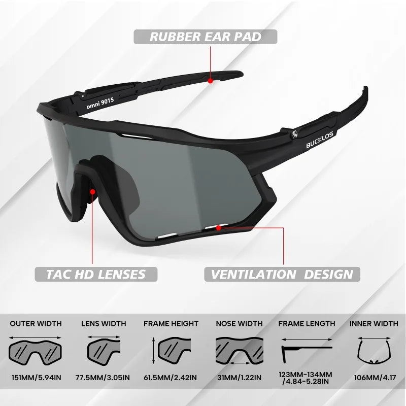 BUCKLOS Polarized Cycling Glasses UV400 Road Mountain Bike Goggles TR-90 Frame Windproof Outdoor Sports Eyewear Cycling Parts
