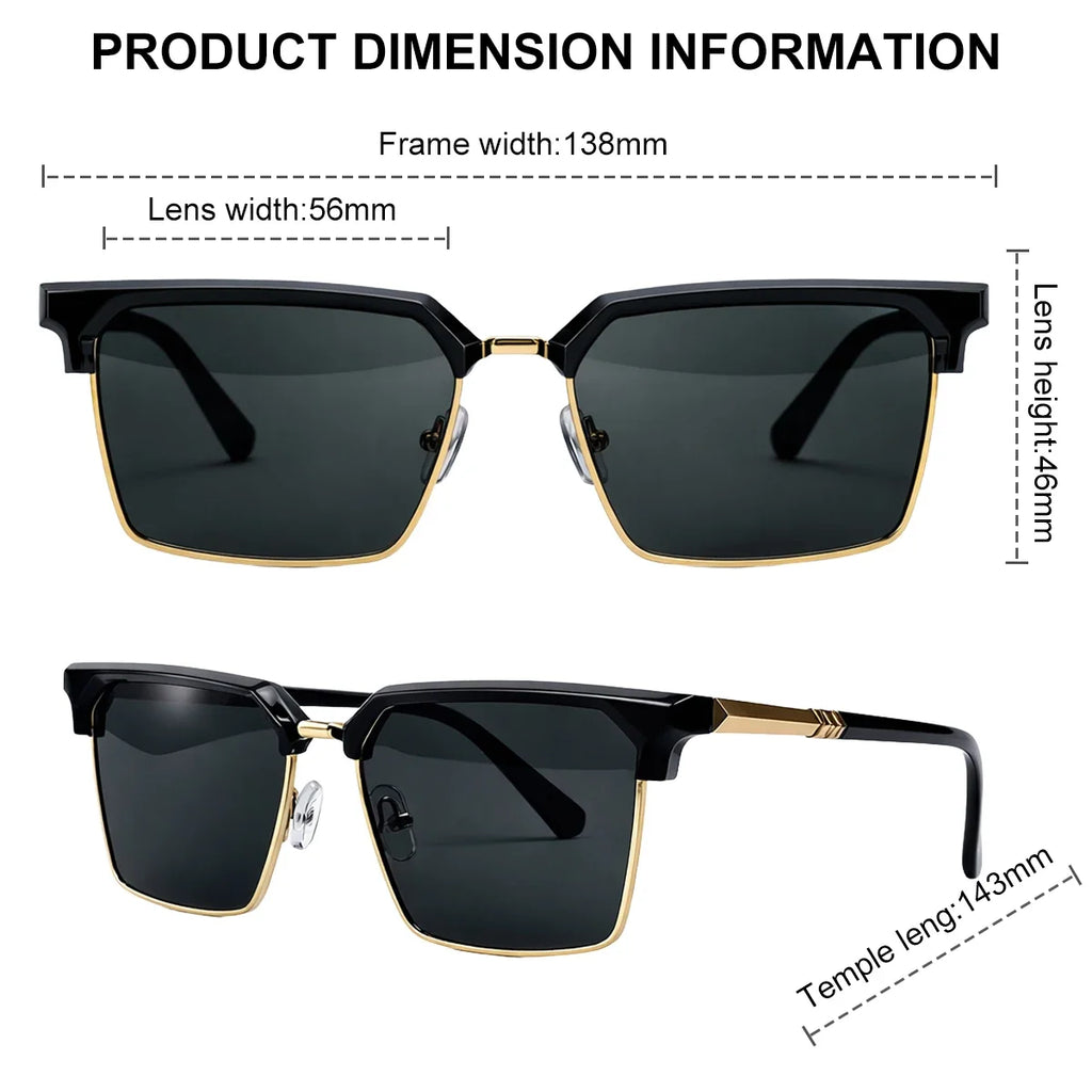 2026 Luxury Designer Square Sunglasses Men Classic Vintage Black Gold Metal Frame Sun Glasses Steampunk Driving Eyewear Shades