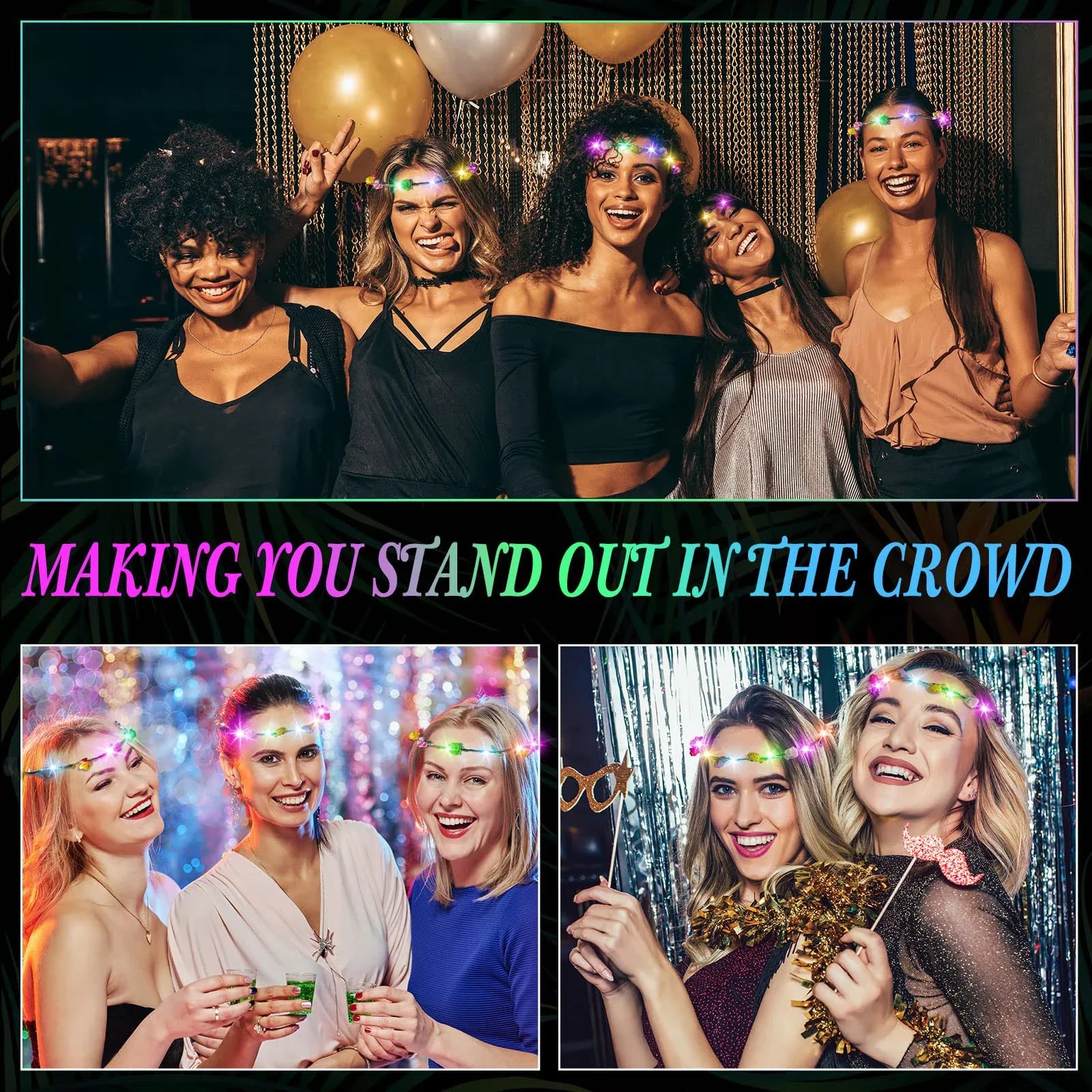 10-300Pcs LED Flower Crowns Light Up Headbands Glowing Flower Crown Garland Glow in the Dark Headband for Wedding Party favors