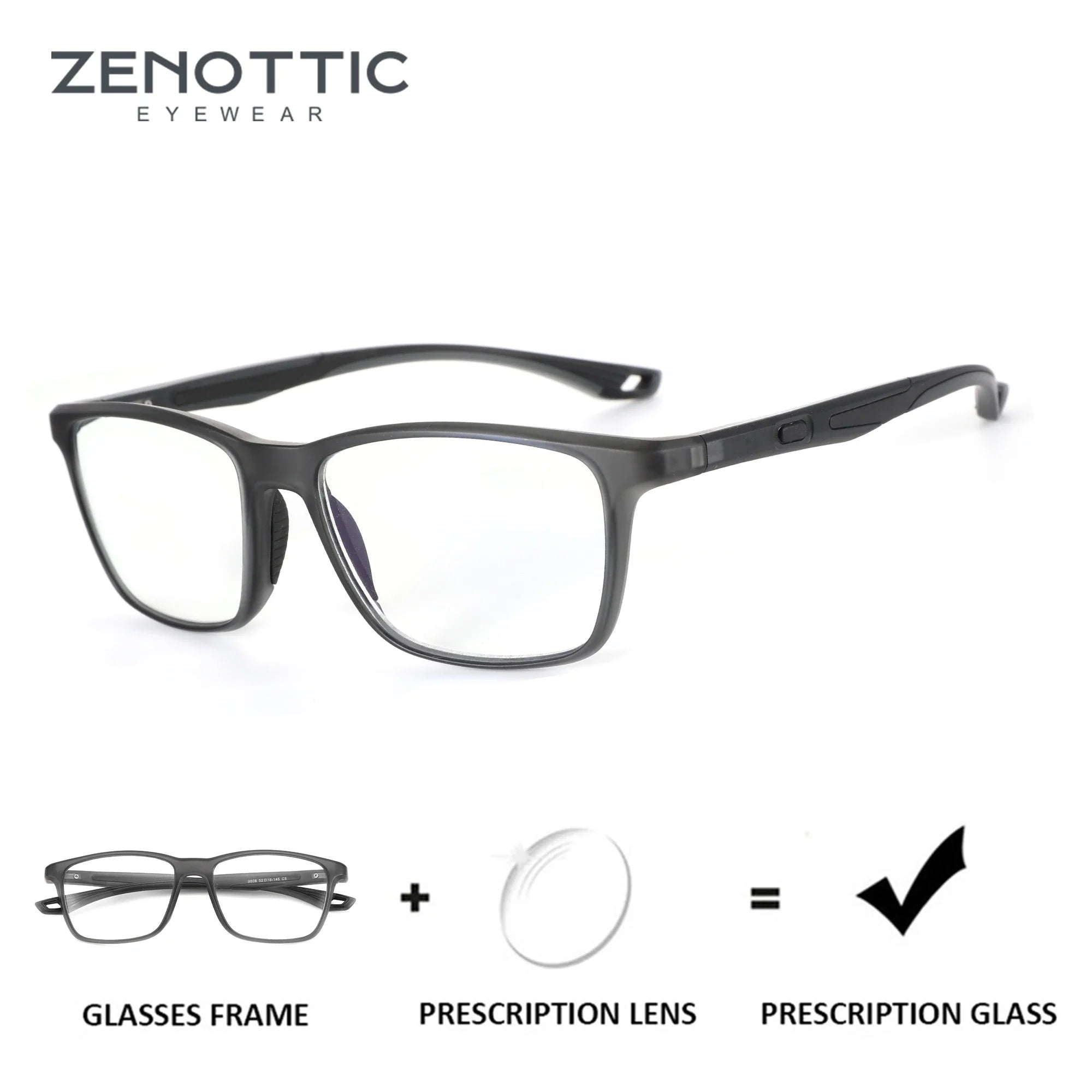 ZENOTTIC Square Sport Prescription Glasses Myopia Eyewear Fashion Photochromic Progressive Optical Eyeglass for Men Women
