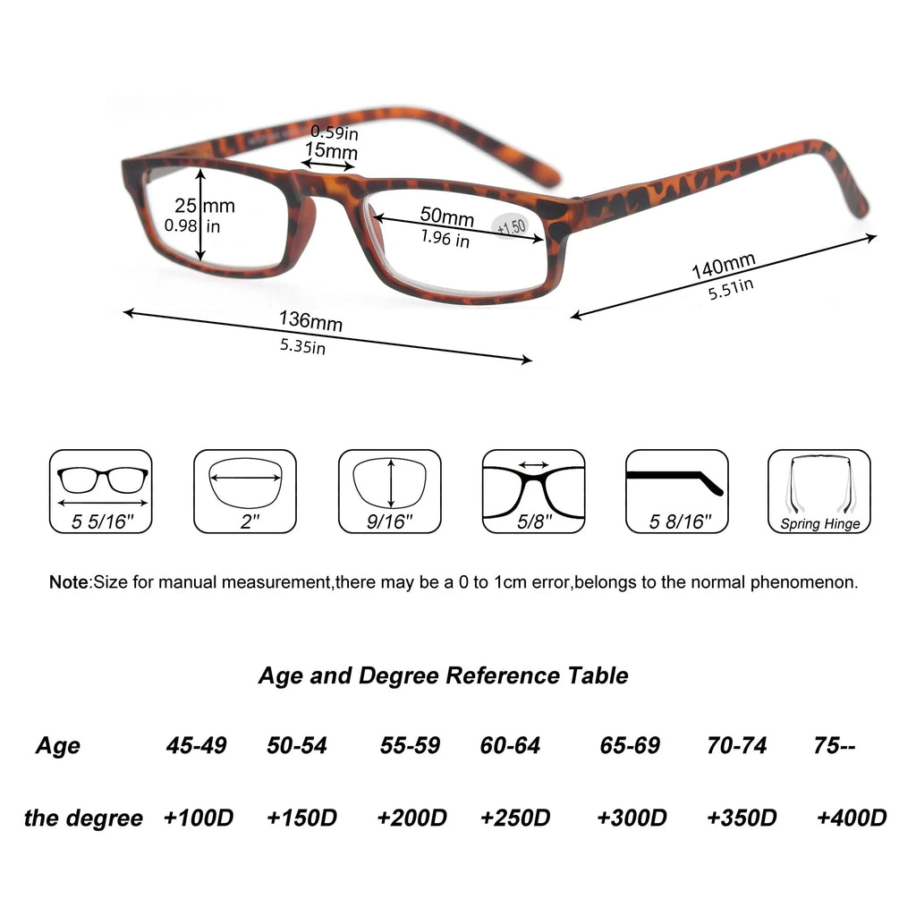 Reading Glasses Women Men Rectangular Ultralight Frame Small Readers Eyeglasses High Quality Spring Hinge with Diopter +1.0~+4.0
