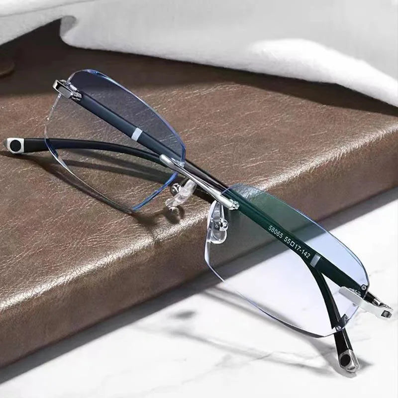 Stylish Frameless Anti-Blue Light Reading Glasses for Men Business Reading Glasses New Design
