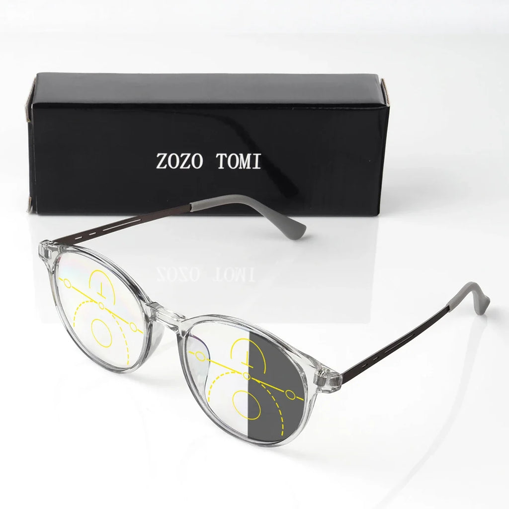 Men Women Progressive Multifocal Reading Glasses Round Design Titanium Alloy Luxury Brand Designer Clear Lens Comfortable Wear