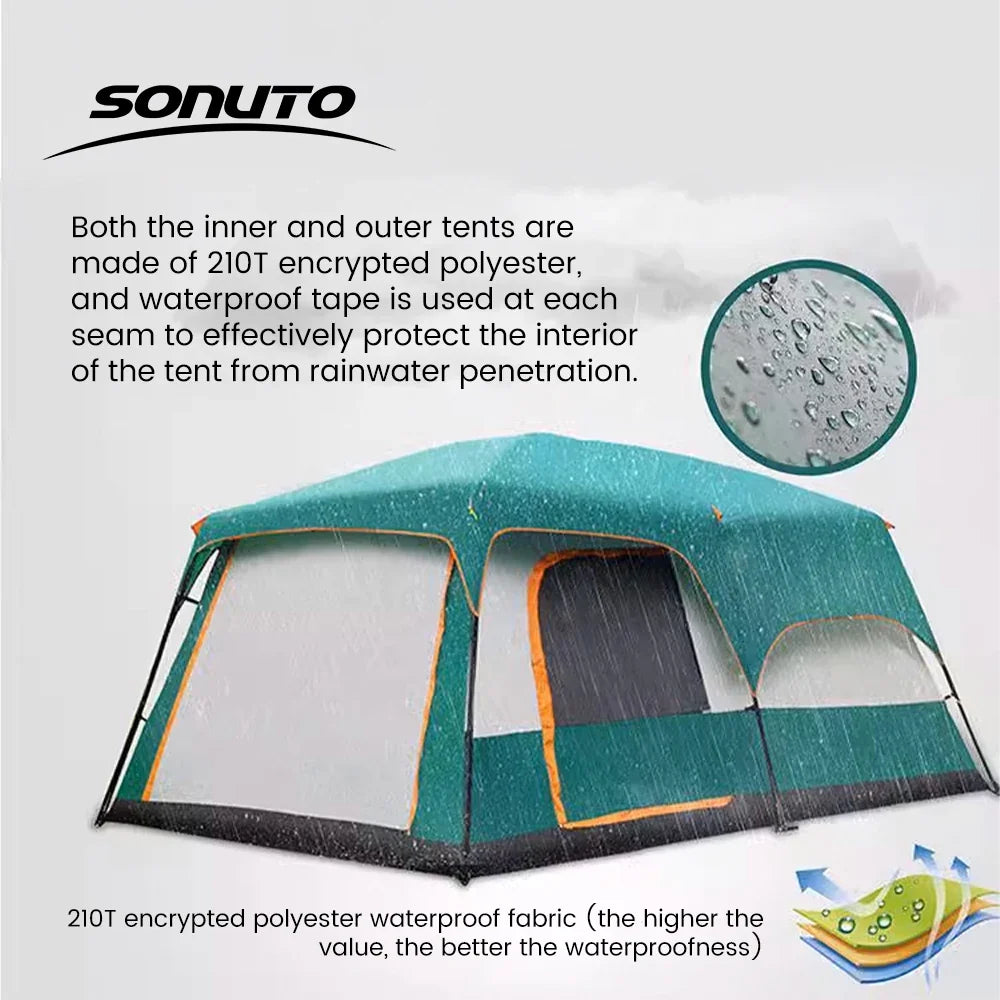 Outdoor Camping Family Tent 3-12 Person Double Layers Oversize 2 Rooms Thickened Rainproof Outdoor Family Camp Tour Equipment