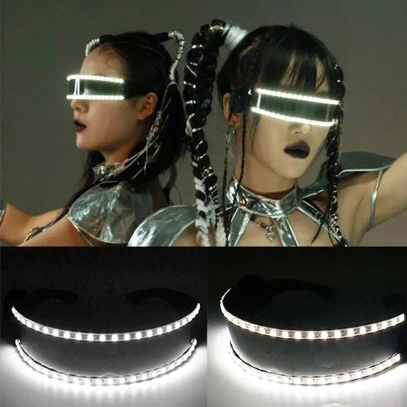Cyberpunk Futuristic Luminous Glasses Rave Cyber light up Goggles LED glowing visor glasses for EDM music show props