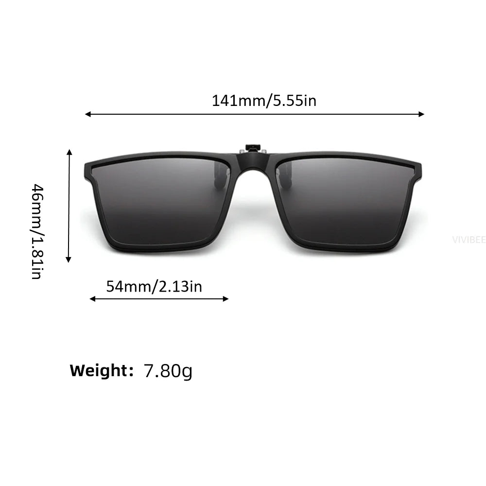 VIVIBEE Square Flip Up Clip On Sunglasses Polarized Mirror Blue Driving Glasses Grey UV400 Photochromic Night Vision Clips