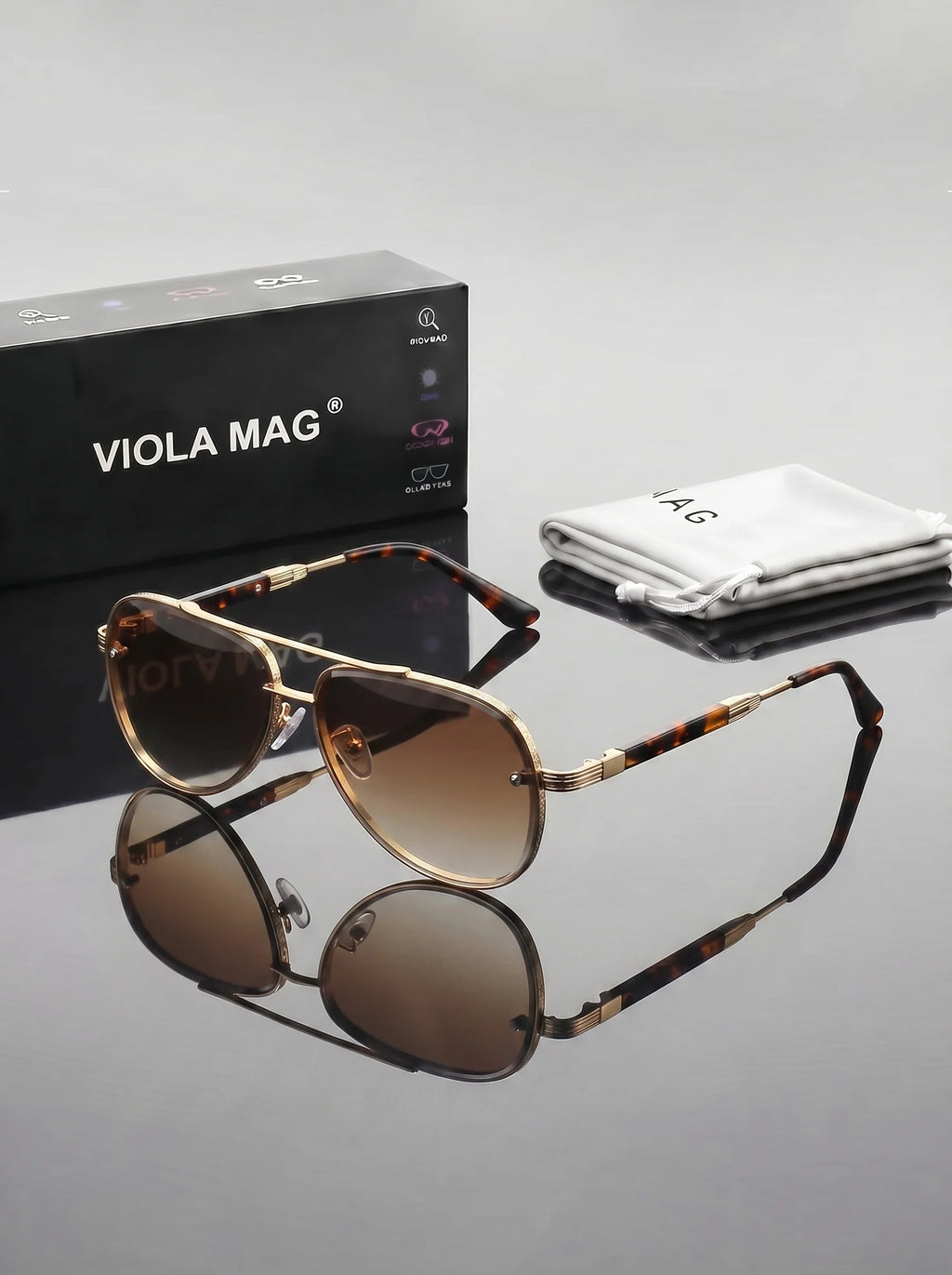VIOLA MAG Retro Metal Gradient Toad Mirror, Unisex Daily Glasses for Commuting and Driving Decoration, with Glasses Bag