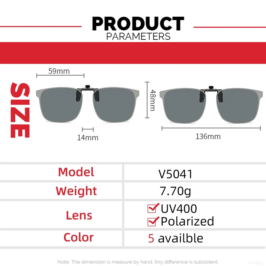VIVIBEE Polarized Clip on Flip Up Rimless Sunglasses for Anti-Glare Night Driving Square Glasses UV  Eyeglasses