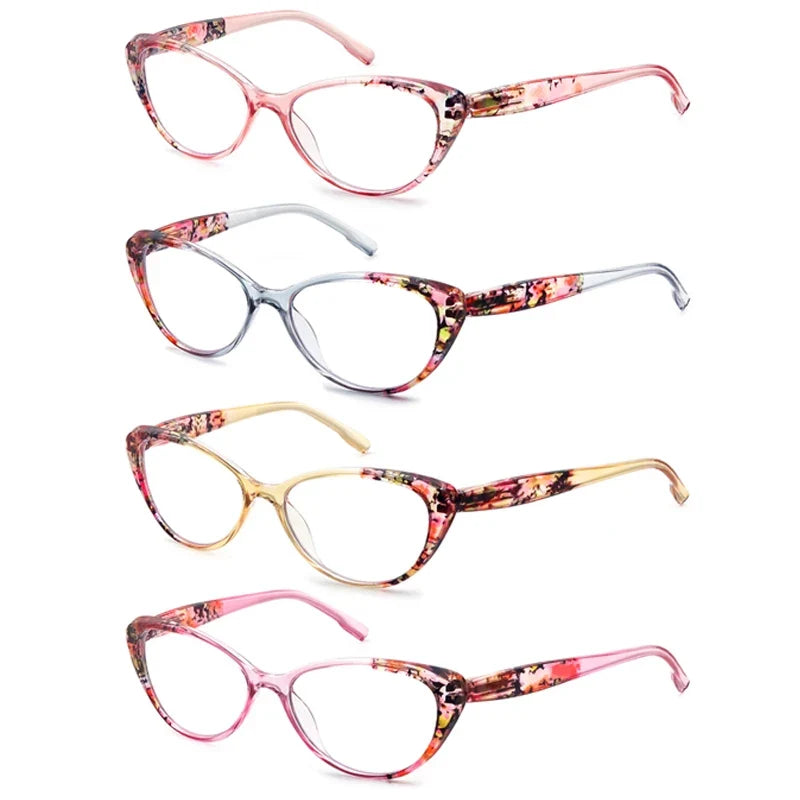 Cat's Eye Women's Anti-Blue Light Reading Glasses,, Floral Pattern Fashion Lightweight Frame, Diopter +0 ~ +4.5