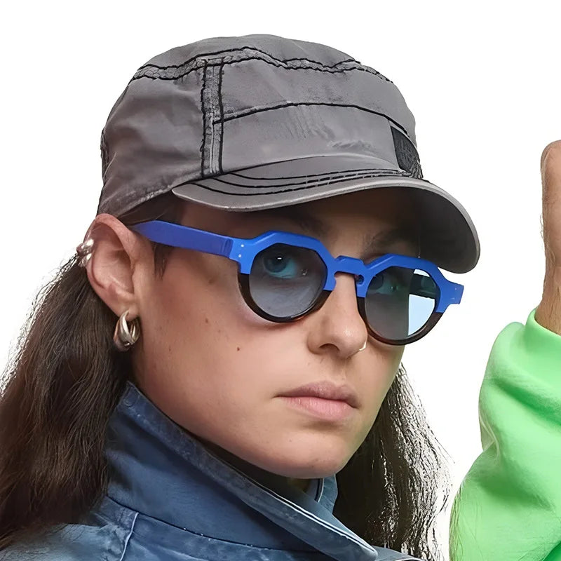 Fashion Small Irregular Square Sunglasses Women Retro Round Shades UV400 Men Rivets Punk Sun Glasses