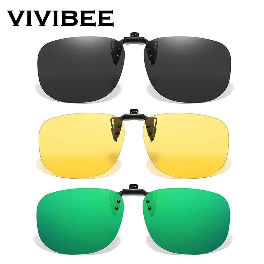 VIVIBEE Flip Up Clip On Sunglasses Polarized Men Square UV400 Photochromic Night Vision Women Classic Mirror Clips