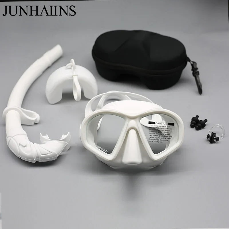 JUNHAIINS Tempered Glass Freediving Mask Snorkeling Set Foldable Snorkel J-Type Diving Mask with Camera Mount
