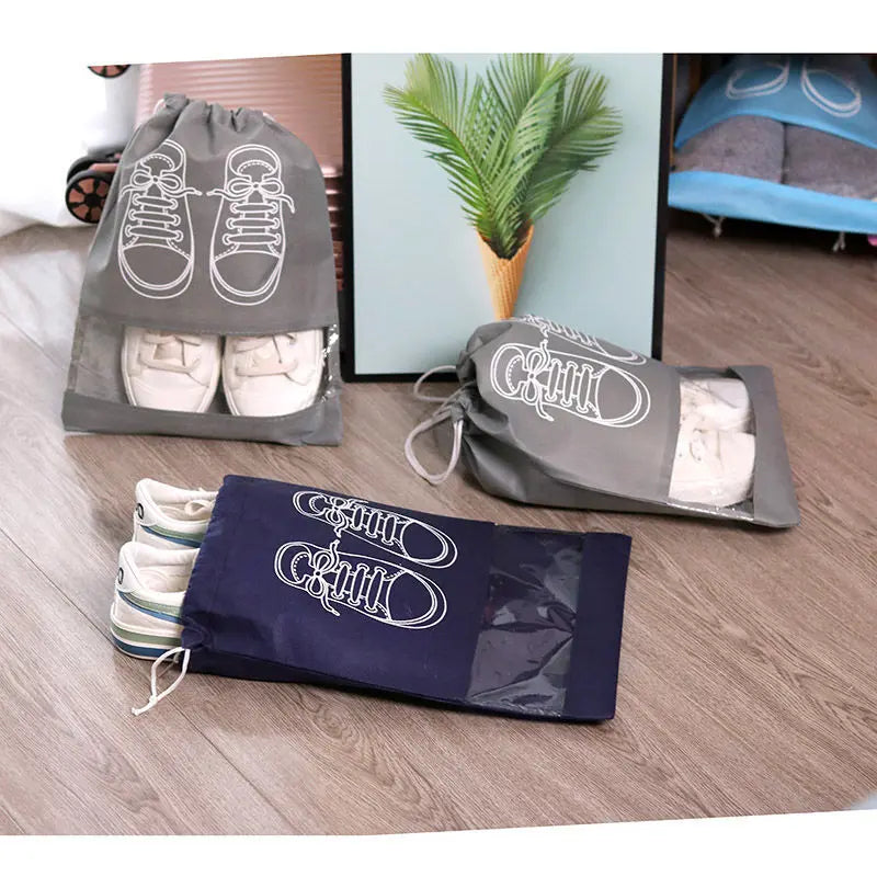 5pcs Shoes Storage Bag Closet Organizer Non Woven Travel Portable Bag Waterproof Pocket Clothing Classified Draw Hanging Bag