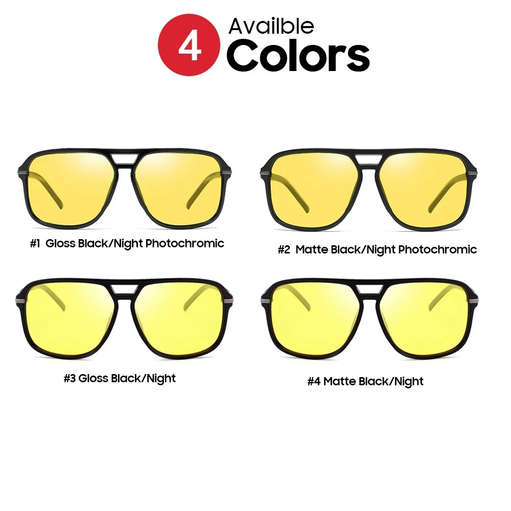 VIVIBEE Men Polarized Night Vision Glasses Yellow Retro Square Oversized Photochromic Goggles Women Fashion Driving Sunglasses