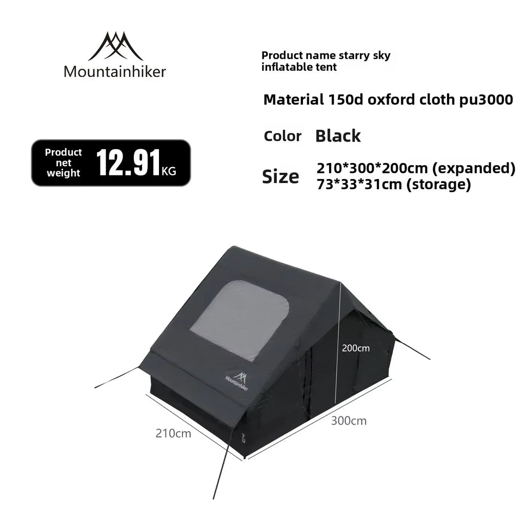 MOUNTAINHIKER 6.3㎡ Starry Sky Pattern Inflatable Tent Black Observation Skylight Quick Setup Outdoor Camping for 3/4 People Anti
