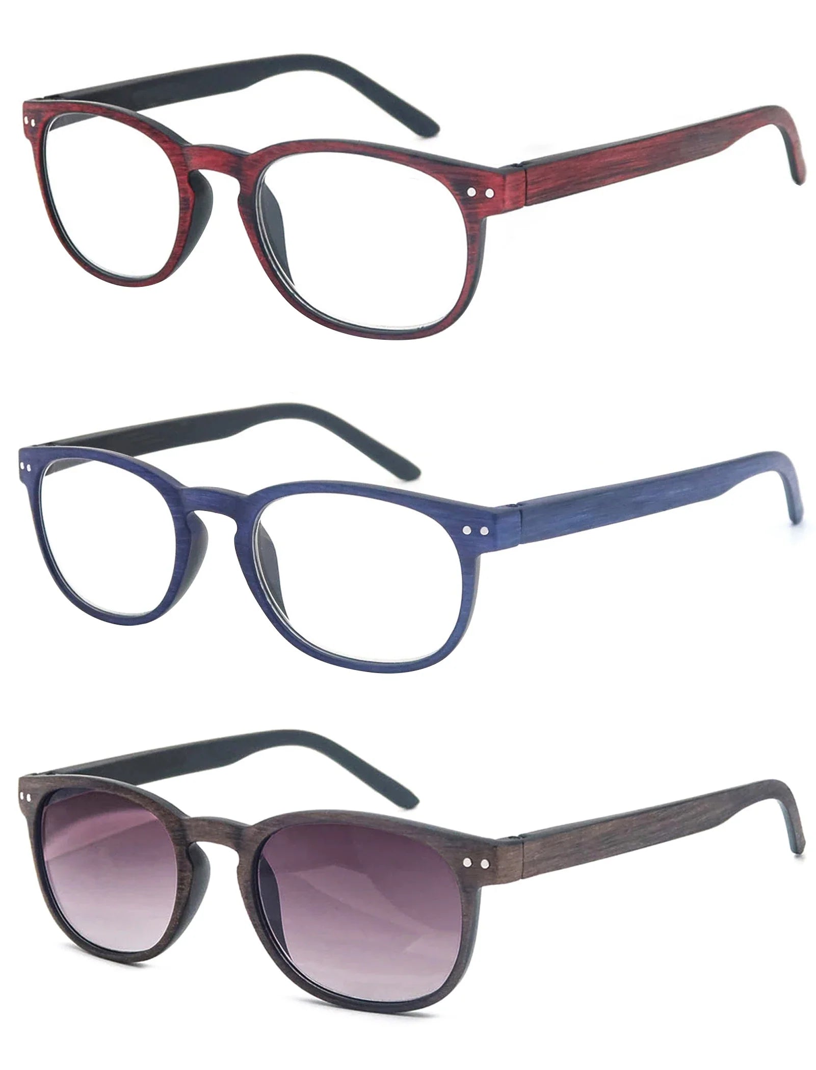 MODFANS Wood Look Reading Glasses Men Women Round Sun Readers Eyeglasses Frame Vintage Spring Hinge with Diopter +0.5 to +5.0