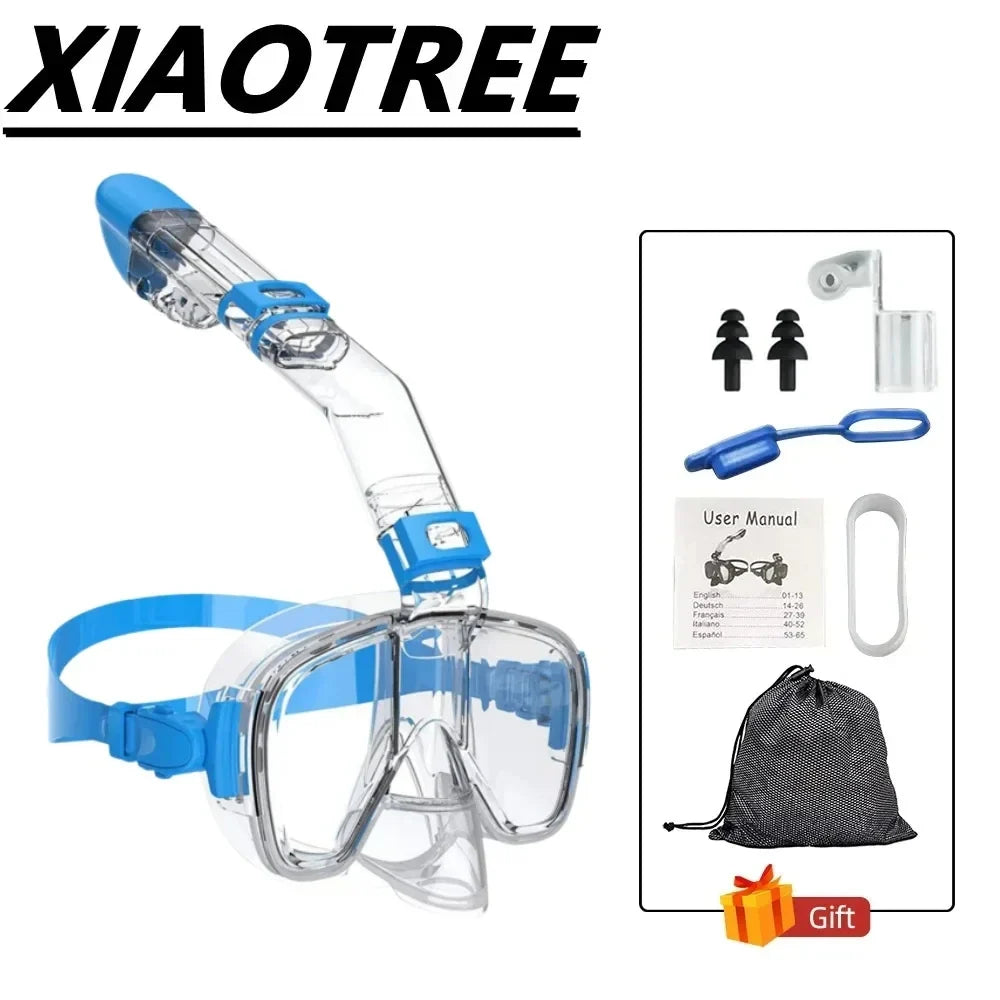 Snorkel and Diving Mask Foldable Anti-Fog Diving Mask Set with Full Dry Top System Adults Diving Goggles Diving Camera Support