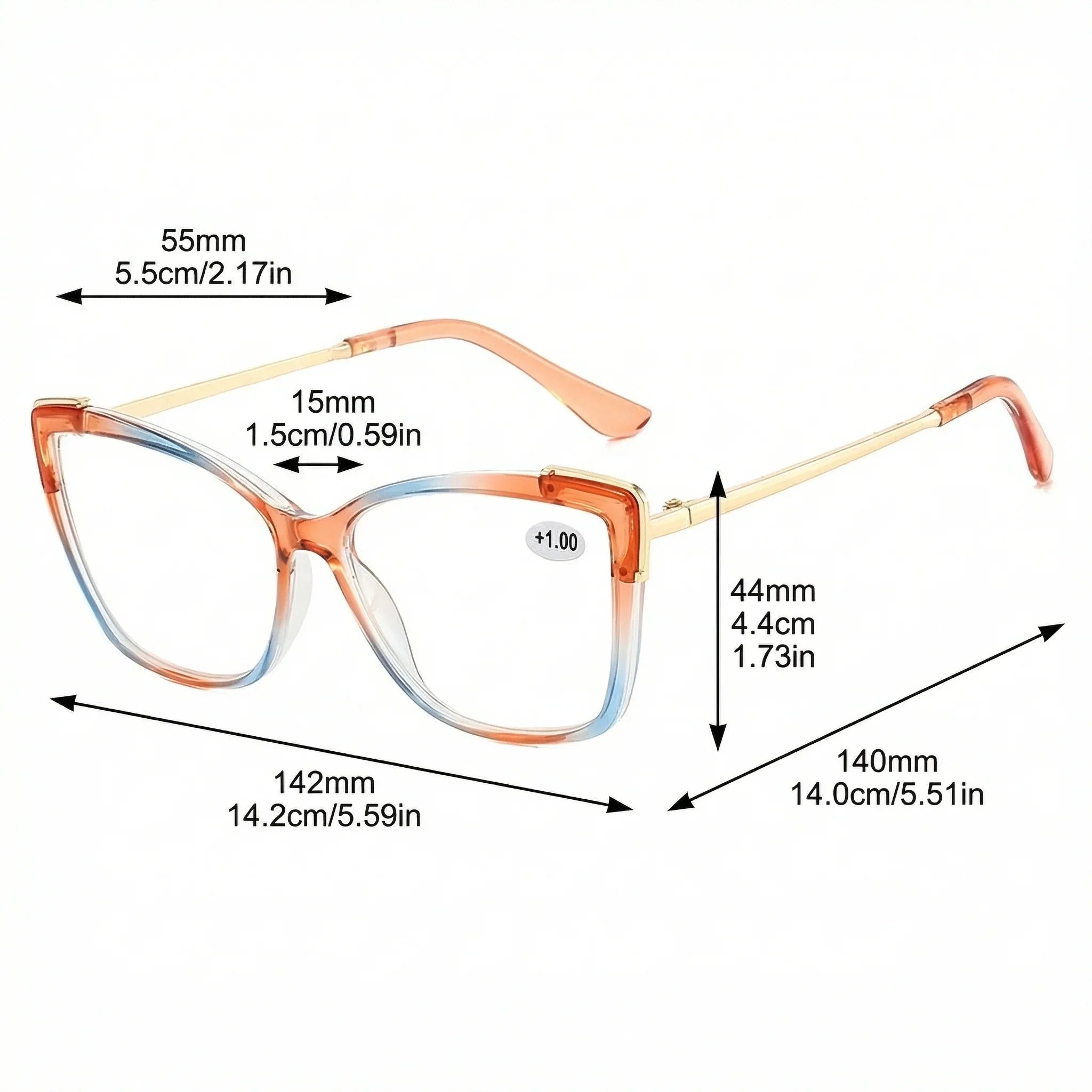 VIOLA MAG Fashion Contrast Cat Eye Reading Glasses, Metal Lens Legs Anti Blue Light, Women's Commuting Office