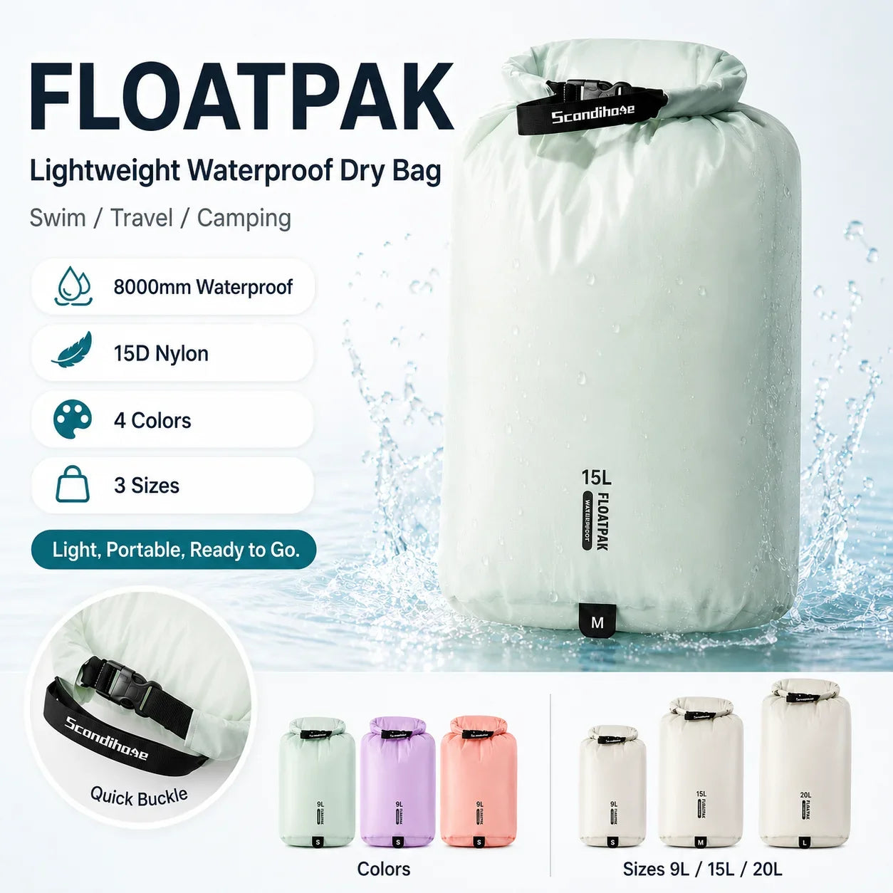 Waterproof Dry Bag Ultralight Clothing Storage Bag Lightweight Roll Top Travel Packing Organizer for Luggage Swimming Outdoor