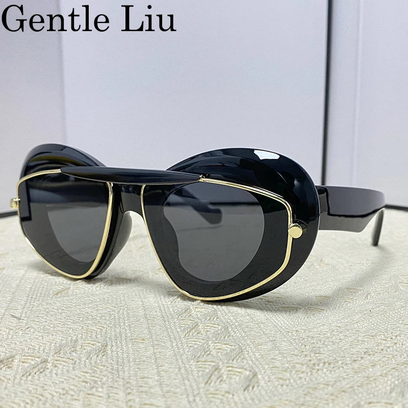 Sexy Cat Eye Punk Sunglasses Women 2026 Luxury Brand New Y2k Sports Double Frame Sun Glasses For Men Shield Eyewear Shades UV400