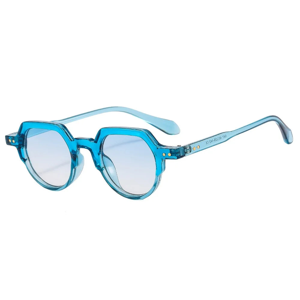 Fashion Small Irregular Square Sunglasses Women Retro Round Clear Ocean Lens Shades UV400 Men Rivets Punk Sun Glasses