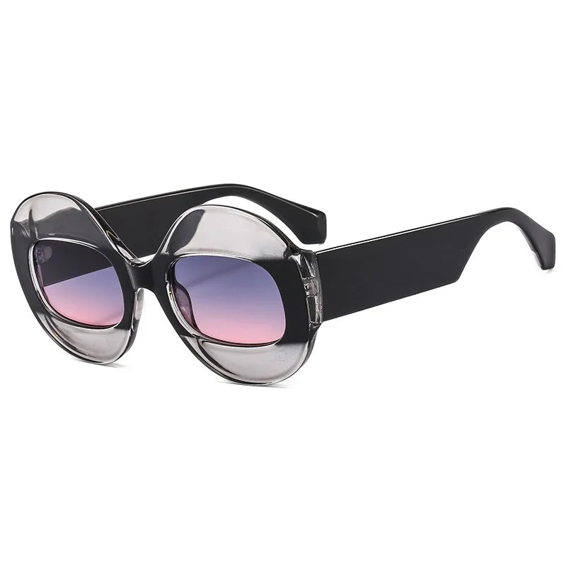 Fashion Round Contrast Color Women Sunglasses Retro Oval Clear Gradient Lens Shades UV400 Men Trending Punk Sun Glasses