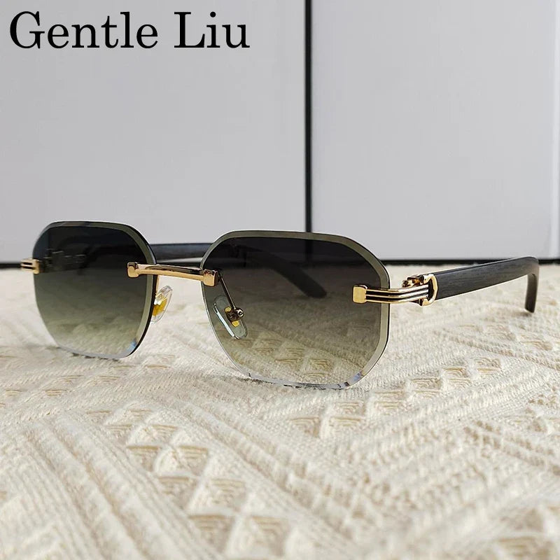 Vintage Square Rimless Sunglasses Men 2026 Luxury Brand Trendy Frameless Punk UV400 Eyewear Anti Blue Light Prescription Glasses