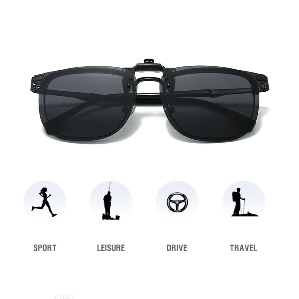 VIVIBEE Flip Up Clip On Sunglasses Polarized Men Square UV400 Photochromic Night Vision Women Classic Mirror Clips
