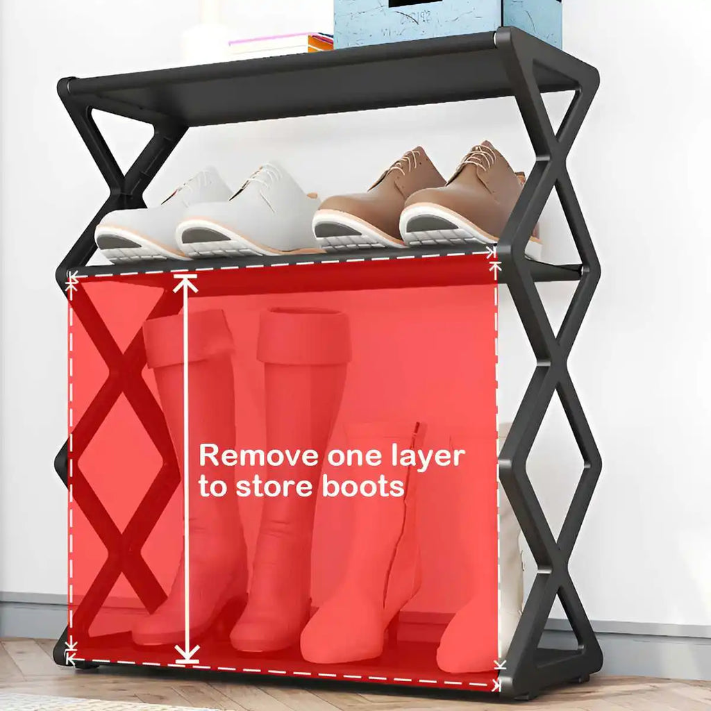 Multifunctional 4 Level X Style Dust Proof Shoe Storage Rack For Entry Hall Bedroom Corridor Free Standing Shoe Organizer
