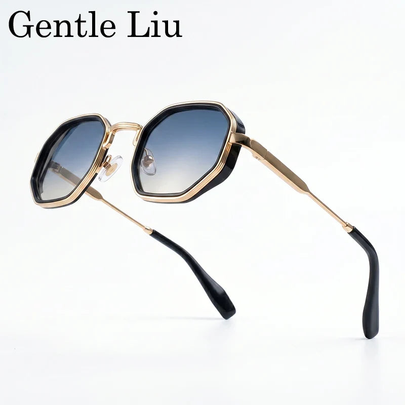 Steampunk Square Polygon Sunglasses Men 2026 Luxury Designer Vintage Geometric Metal Frame Gradient Shades Photochromic Eyewear