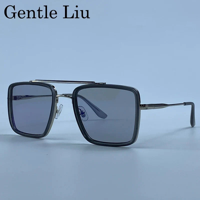 Oversized Steampunk Square Metal Sunglasses Men 2026 Luxury Designer Vintage Double Bridge Sun Glasses Retro Driving Eyewear