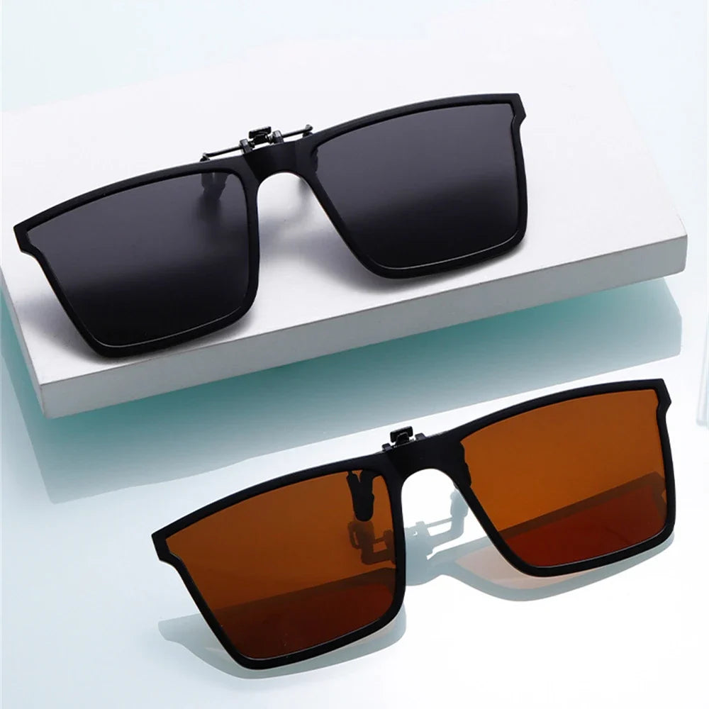 VIVIBEE Square Flip Up Clip On Sunglasses Polarized Mirror Blue Driving Glasses Grey UV400 Photochromic Night Vision Clips