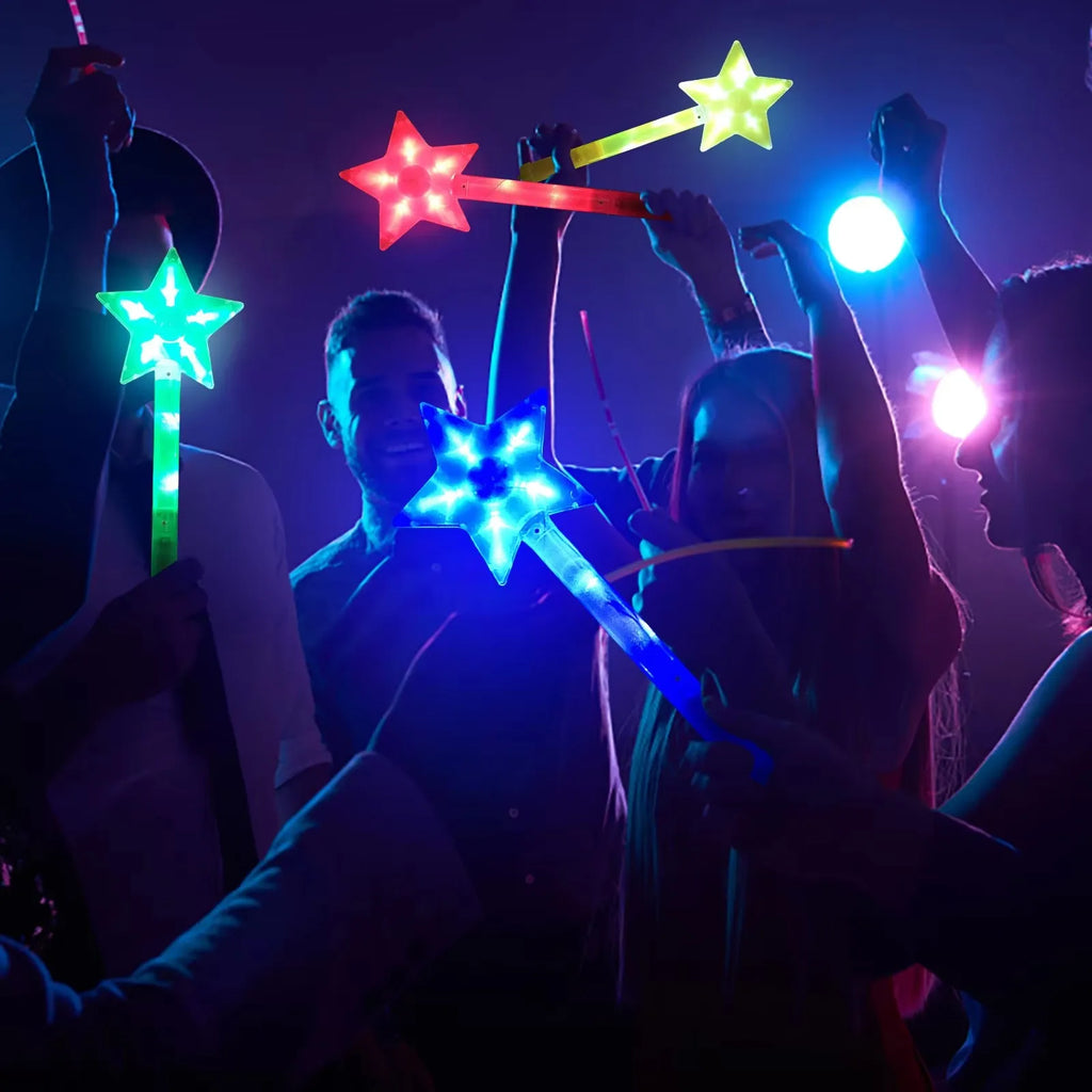 1pc LED Five Pointed Star Flashing Stick Light Up Flashing Wand Colorful Fluorescent Stick Princess Gift Party Birthday Supplies