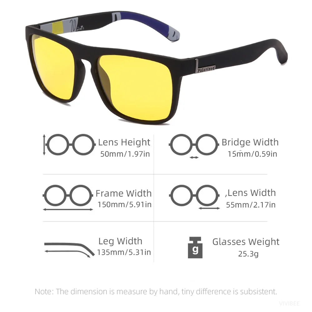 VIVIBEE Night Vision Glasses Yellow Polarized UV400 Men Square Driving Goggles Sports Women Anti Glare Car Eyepieces
