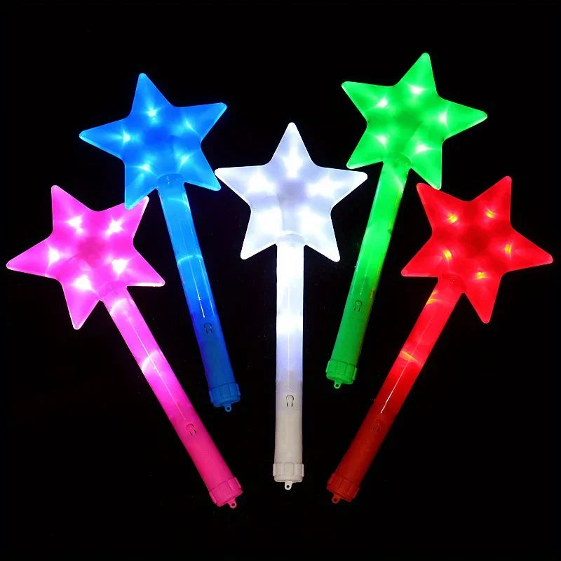 1pc LED Five Pointed Star Flashing Stick Light Up Flashing Wand Colorful Fluorescent Stick Princess Gift Party Birthday Supplies